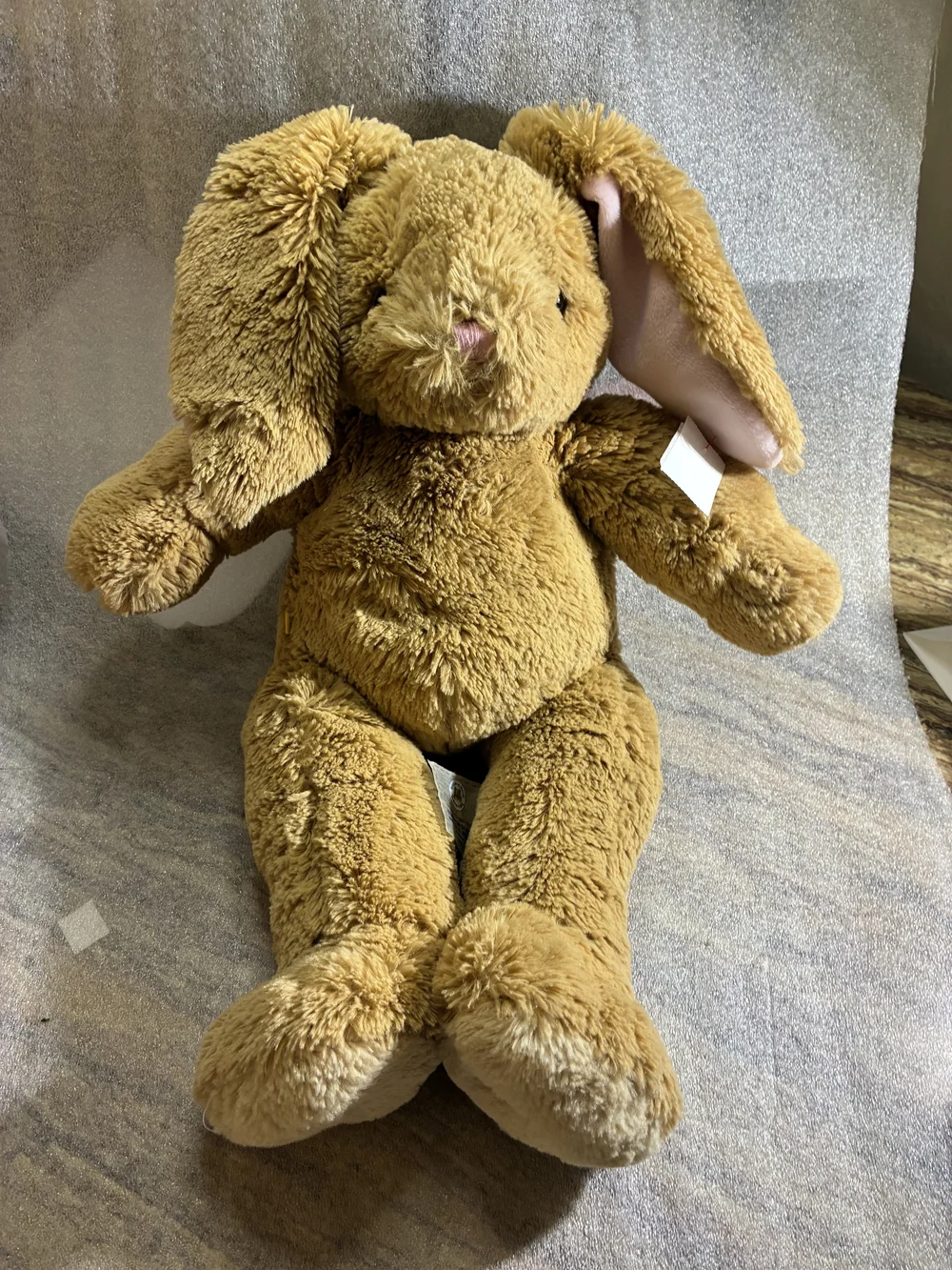 Build-A-Bear Golden Brown Bunny Plush with Pink Ear Accent